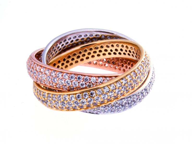 Tri Color Sterling Silver 3 Piece Ring Set